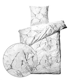Sengetøj bomuldssatin - 200x200 cm - Marmor Hvid