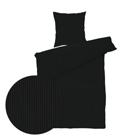 Sengetøj 140x200 cm - smal stribet sort - Bomuldssatin
